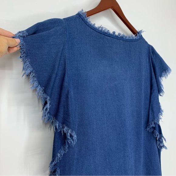 Philosophy Dark Blue Rayon Tencel Fringe Short Sleeve Boho Dress Size Medium - Picture 9 of 15